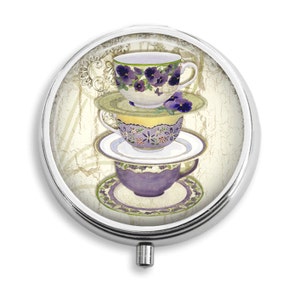 Pill Box Pill Case Tea Cup Stack Pill Holder Pill Container Trinket Box PillBox Vitamin Holder Medicine Box Mint Tin Gifts Her