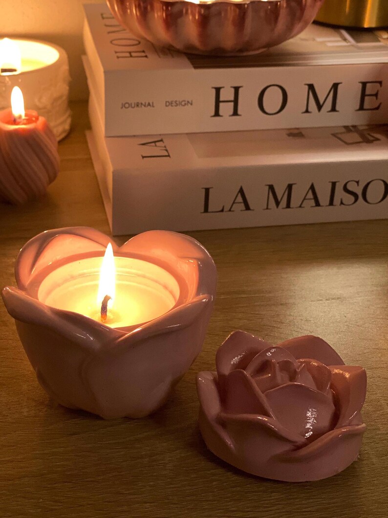 Pink Scented Soy Wax Gypsum Candle, Handmade Birthday Gift Idea, Home ...