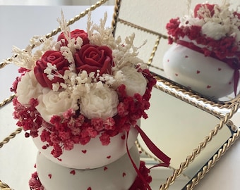 Bouquet - Bougie artisanale en cire de soja avec un bouquet de tartelettes parfumées - Pot en plâtre réutilisable