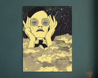 Dark Academia, Vintage Portrait, Abstract, Pop Surreal, Wall Decor, Digital Download, Psychedelic Illustration Print