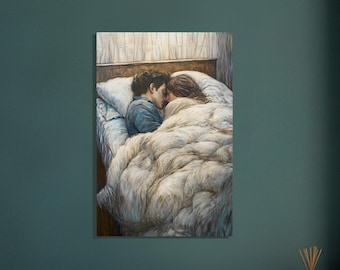 Romantic Couple Art Print, Emotional Figurative Poster, Fine Art Wall Decor, Digital Download, Aesthetic Bedroom Illustration