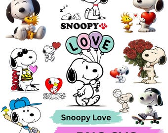 Snoopy Love SVG Bundle, Spooky PNG, Winter Holiday Sublimation, Peanuts Cartoon Clipart (Digital Download)