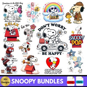 30+ Spooky Dog PNG Bundle , Cartoon Beagle Style Clipart | Funny snoopy SVG & PNG | Digital Download Sublimation Design for Pet Lovers image 2