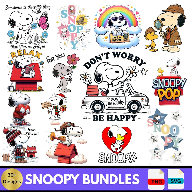 30+ Spooky Dog PNG Bundle , Cartoon Beagle Style Clipart | Funny snoopy SVG & PNG | Digital Download Sublimation Design for Pet Lovers image 2