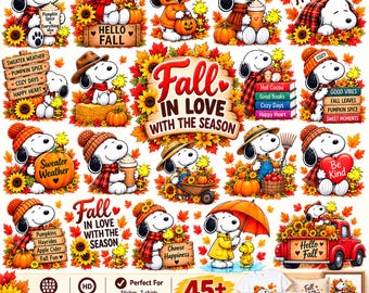 Snoopy Fall PNG Bundle | Autumn Clipart | Pumpkin & Sunflower Designs | Digital Download