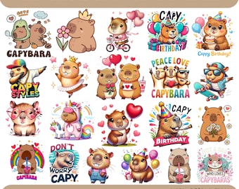 Ensemble PNG de dessins animés Capybara – Clipart d'anniversaire anime (téléchargement numérique
