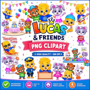 Cartoon Animal Clipart Bundle | Kids Birthday, Baby Shower PNG Files (Digital Download)