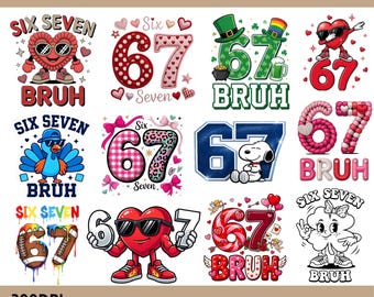 67 T-Shirt Designs PNG Bundle | Retro Funny Clipart (Digital Download)