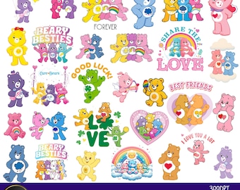 Care Bear Clipart Bundle, Rainbow Cartoon Bears, PNG SVG (Digital Download)