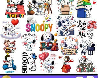 30+ Spooky Dog PNG Bundle , Cartoon Beagle Style Clipart | Funny snoopy SVG & PNG | Digital Download Sublimation Design for Pet Lovers