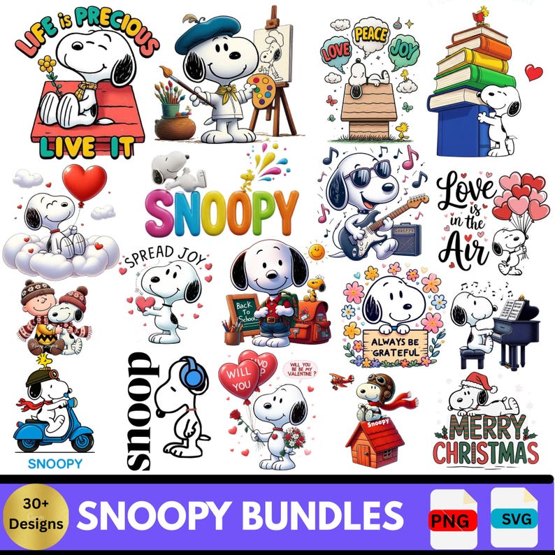 30+ Spooky Dog PNG Bundle , Cartoon Beagle Style Clipart | Funny snoopy SVG & PNG | Digital Download Sublimation Design for Pet Lovers image 1