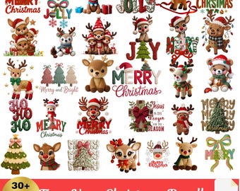 Crochet Reindeer Christmas PNG Bundle: Faux Yarn, Embroidery Designs (Digital Download)