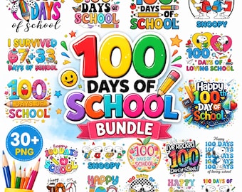 100 Days of School PNG Bundle | Snoopy Teacher Student Celebration Sublimation (Digital Download)