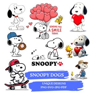 Smiley Snoopy SVG Bundle,Spooky PNG, Peanuts Cartoon Clipart (Digital Download)