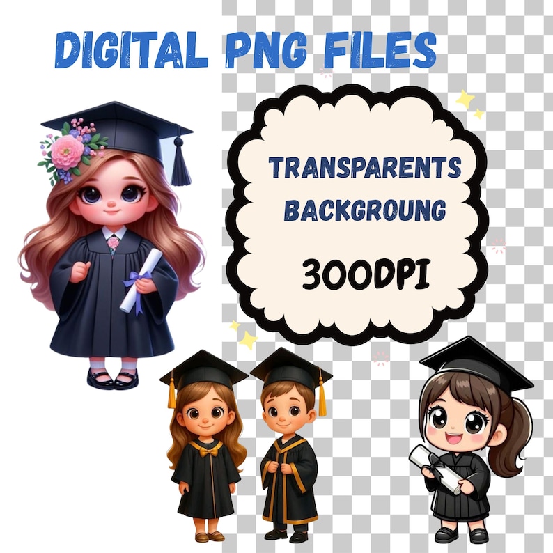 Graduation Girls and Boys PNG Clipart Bundle | 20 Chibi Graduates ...