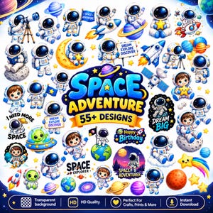 Space Adventure PNG Bundle | Astronauts, Rockets, Planets (Digital Download)