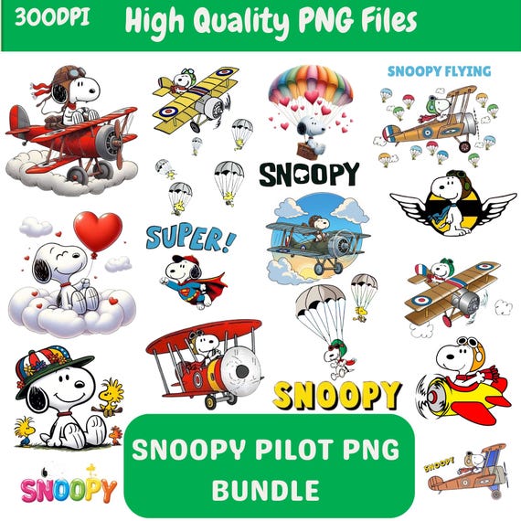 Vintage Snoopy Pilot PNG Clipart Bundle | Flying Ace (digital