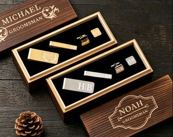 Personalized Groomsmen Gift Ideas, Custom Cufflinks Money Clip Tie Clip Set, Groomsmen Proposal, Gifts for Dad Husband, Cufflinks for Groom