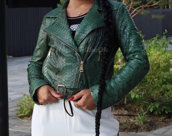 Genuine Green Python Women Jacket : Formal and casual snakeskin fashion
