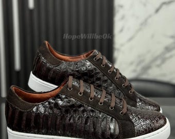 Genuine Brown Python Leather Sneakers : Formal and casual snakeskin footwear