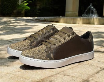 Genuine Brown Python Leather Sneakers : Formal and casual snakeskin footwear