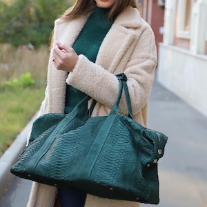 Genuine Green Python Leather Top Handle Bag : Formal and casual snakeskin accessories
