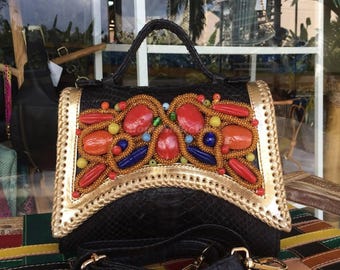 Genuine Black Python Leather Top Handle Bag : Formal and casual snakeskin accessories