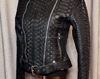Genuine Dragon Black Python Women Jacket : Formal and casual snakeskin fashion