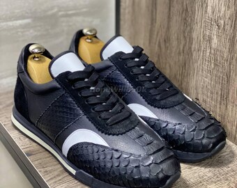 Genuine Black Python Leather Sneakers : Formal and casual snakeskin footwear