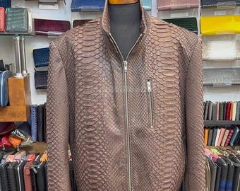 Echte Dragon Brown Python Herrenjacke: Formelle und lässige Schlangenmode