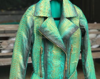 Genuine Green Python Women Jacket : Formal and casual snakeskin fashion