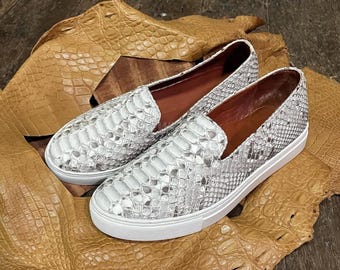 Genuine Natural Python Leather Slip On : Formal and casual snakeskin footwear