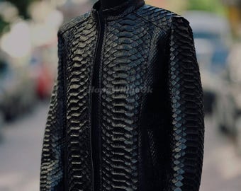 Genuine Dragon Black Python Men Jacket : Formal and casual snakeskin fashion