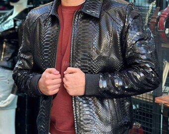 Genuine Black Python Men Jacket : Formal and casual snakeskin fashion