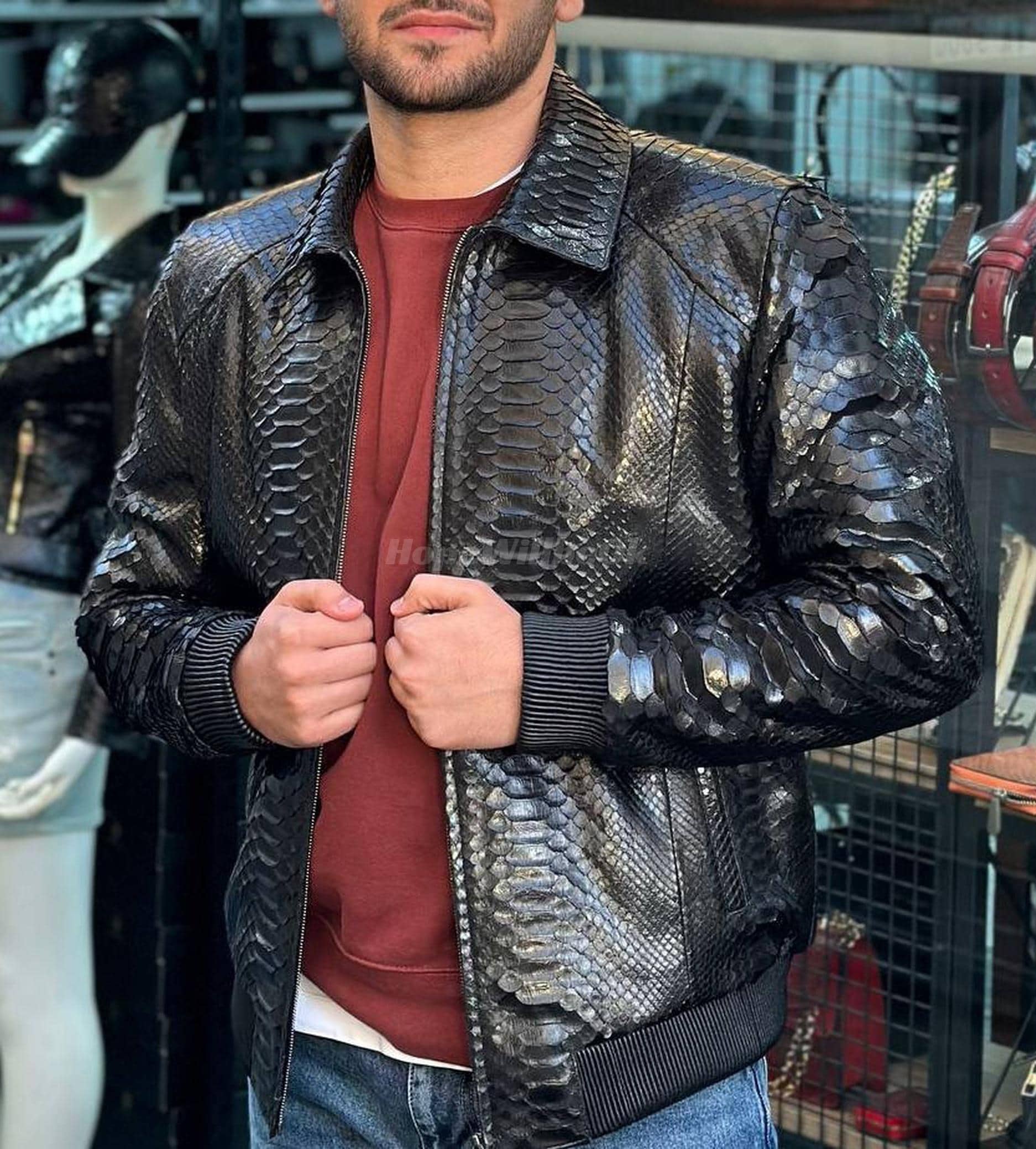 Genuine Black Python Men Jacket : Formal and Casual Snakeskin