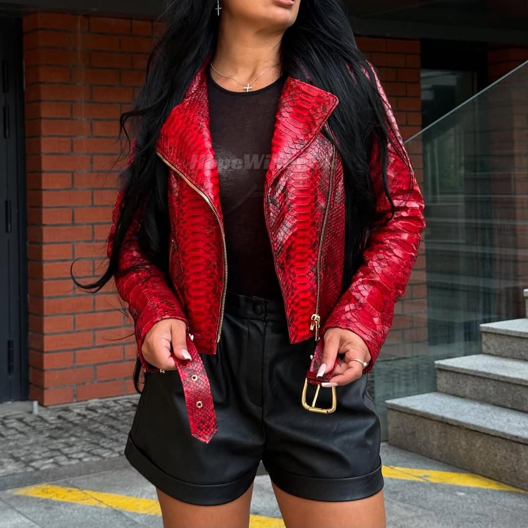 Genuine Red Python Women Jacket : Formal and Casual Snakeskin Fashion ...