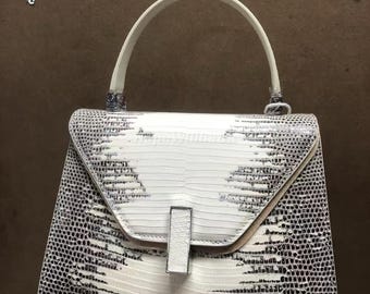 Genuine Natural Lizard Leather Top Handle Bag : Formal and casual lizard accessories