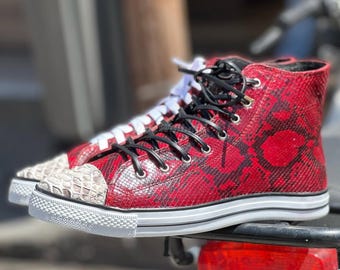 Genuine Red Python Leather Sneakers : Formal and casual snakeskin footwear
