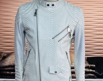 Genuine White Python Men Jacket : Formal and casual snakeskin fashion