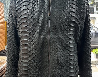 Genuine Dragon Black Python Men Jacket : Formal and casual snakeskin fashion