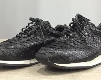 Genuine Black Python Leather Sneakers : Formal and casual snakeskin footwear