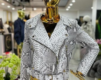 Giacca da donna in vero pitone naturale: stile formale e casual in pelle di serpente