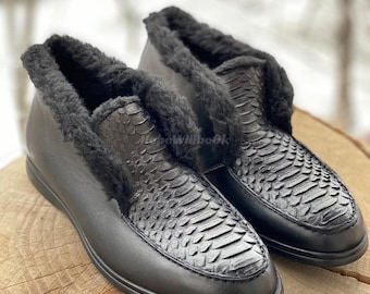 Genuine Black Python Leather Loafers : Formal and casual snakeskin footwear