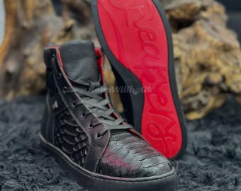 Genuine Black Python Leather Sneakers : Formal and casual snakeskin footwear
