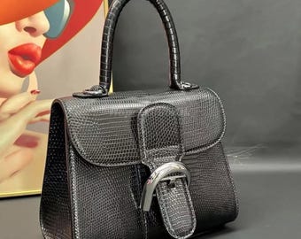 Genuine Black Lizard Leather Top Handle Bag : Formal and casual lizard accessories
