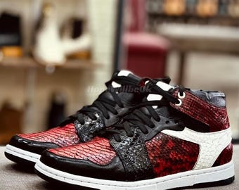 Genuine Red Python Leather Sneakers : Formal and casual snakeskin footwear
