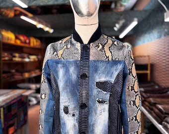 Genuine Blue Python Men Jacket : Formal and casual snakeskin fashion