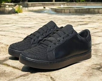 Genuine Black Python Leather Sneakers : Formal and casual snakeskin footwear