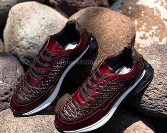 Genuine Dark Brown Python Leather Sneakers : Formal and casual snakeskin footwear