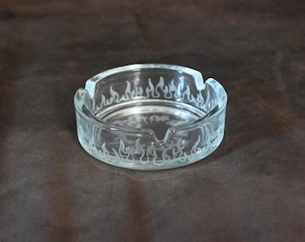 Engraved glass ashtray